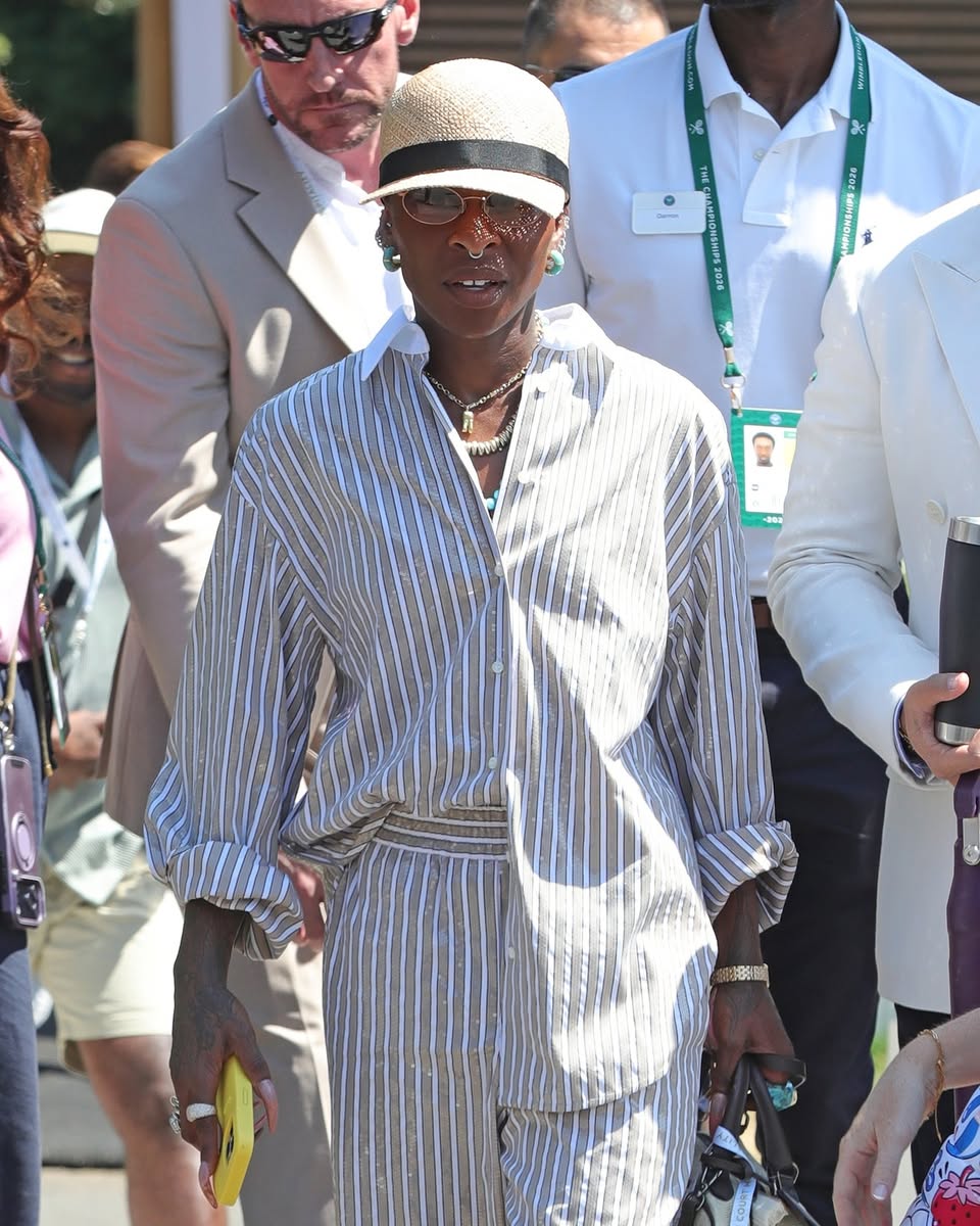 Brunello Cucinelli striped outfit with straw hat and accessories