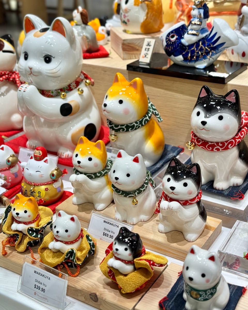 Warakuya Shiba Inu ceramic figurines at Takashimaya