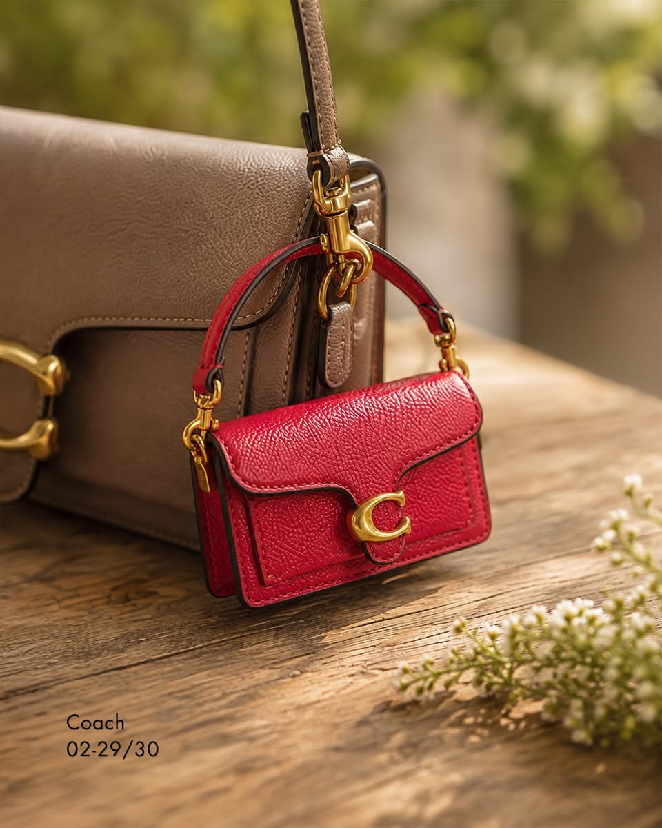 Coach mini red leather handbag charm at Paragon