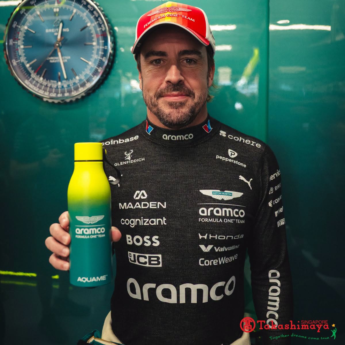 Aston Martin Aramco F1 Team drinkware display at Takashimaya