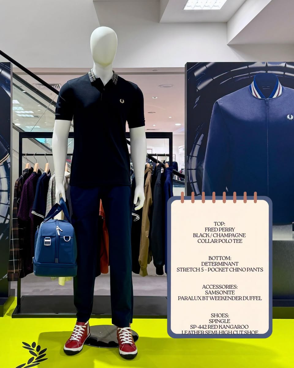 Fred Perry polo with Samsonite duffel