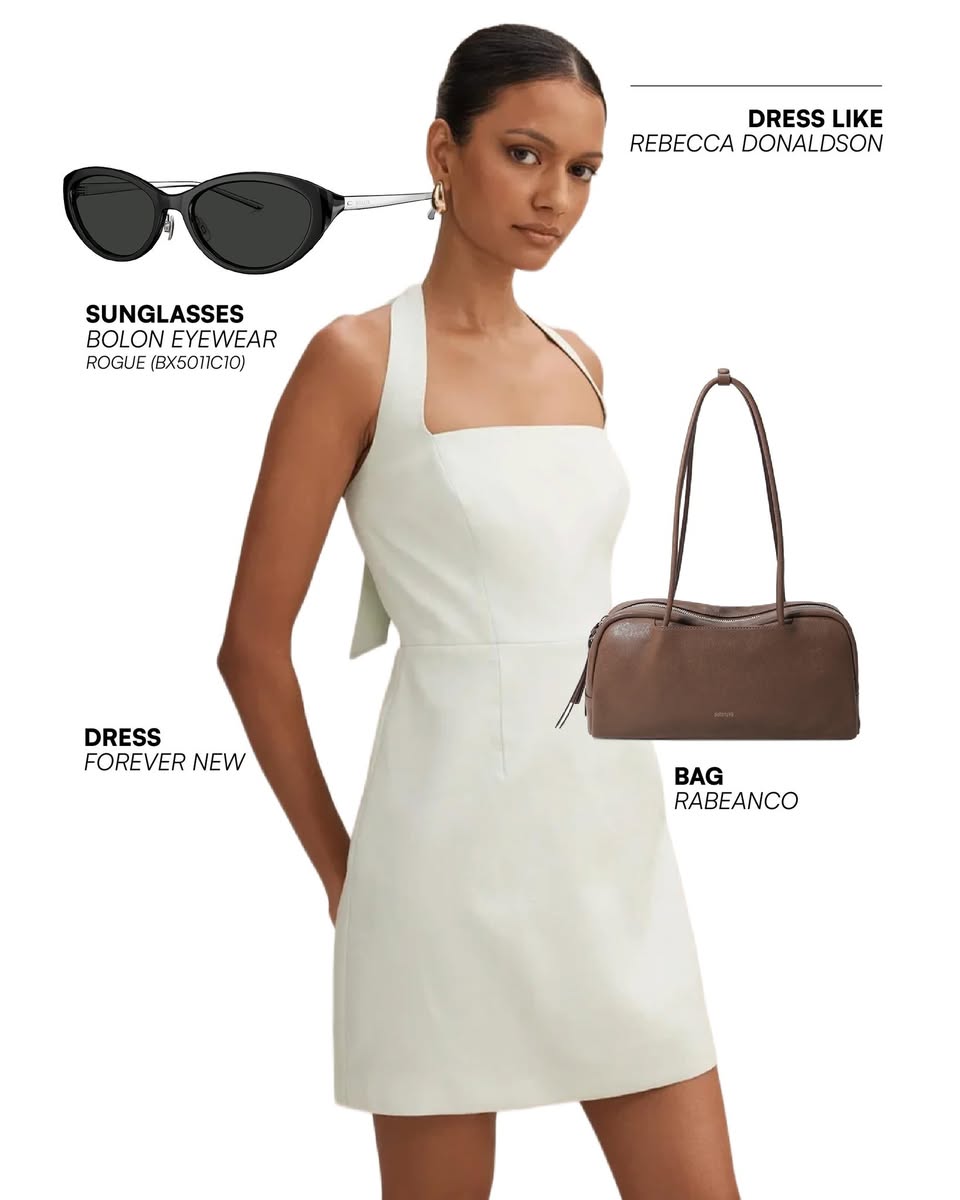 RABEANCO bag styled with Forever New dress and Bolon Eyewear sunglasses