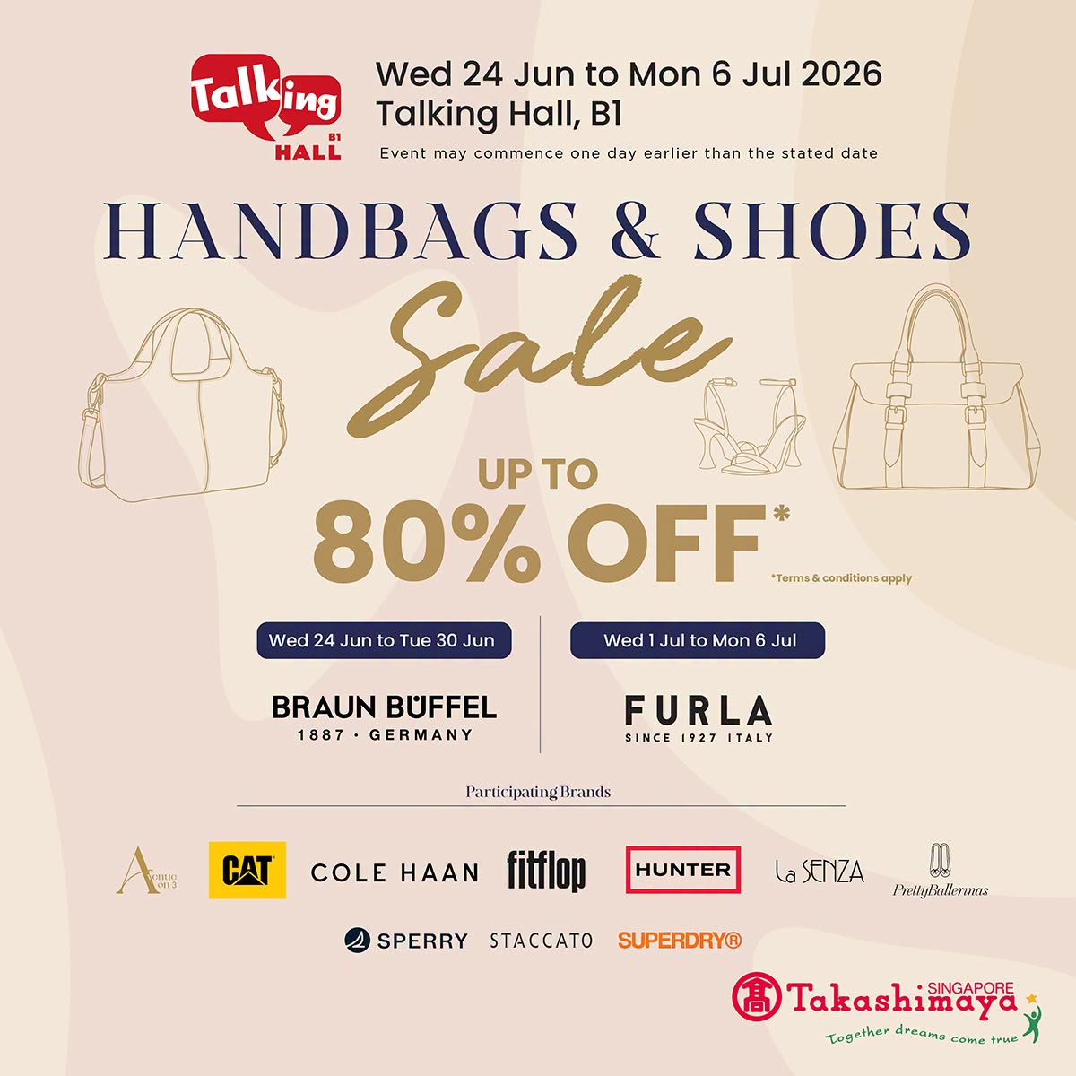 Up to 80% Off Handbags and Shoes at Takashimaya Talking Hall Sale