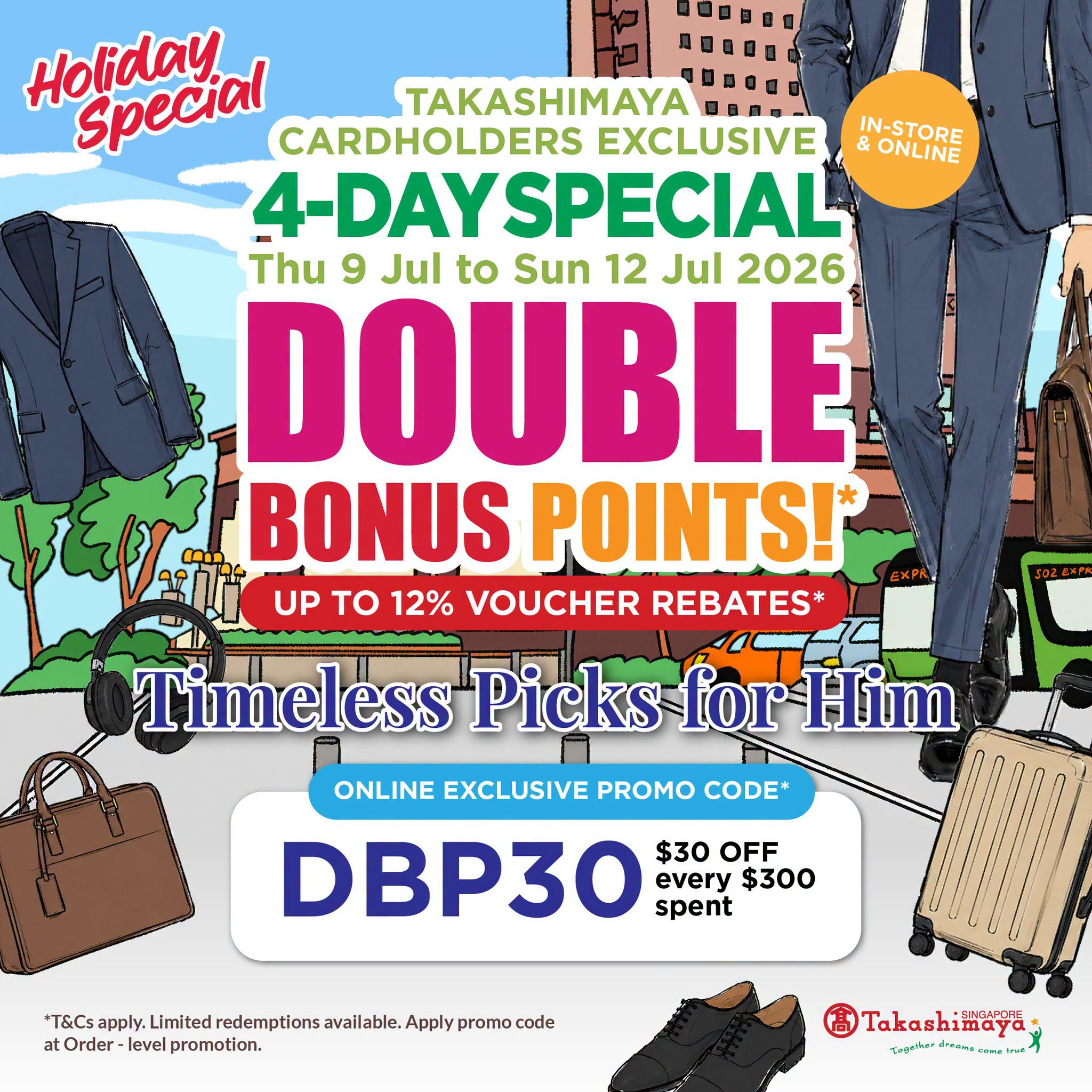 Takashimaya Double Bonus Points: Men's Department Deals from 9 Jul 2026