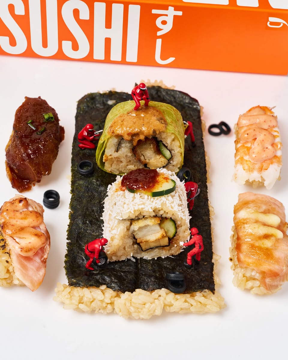 Sushi-themed display at Super Sushi