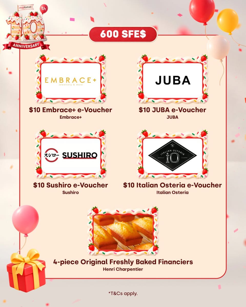 $600 SFE$ rewards including Embrace+, JUBA, Sushiro, Italian Osteria and Henri Charpentier