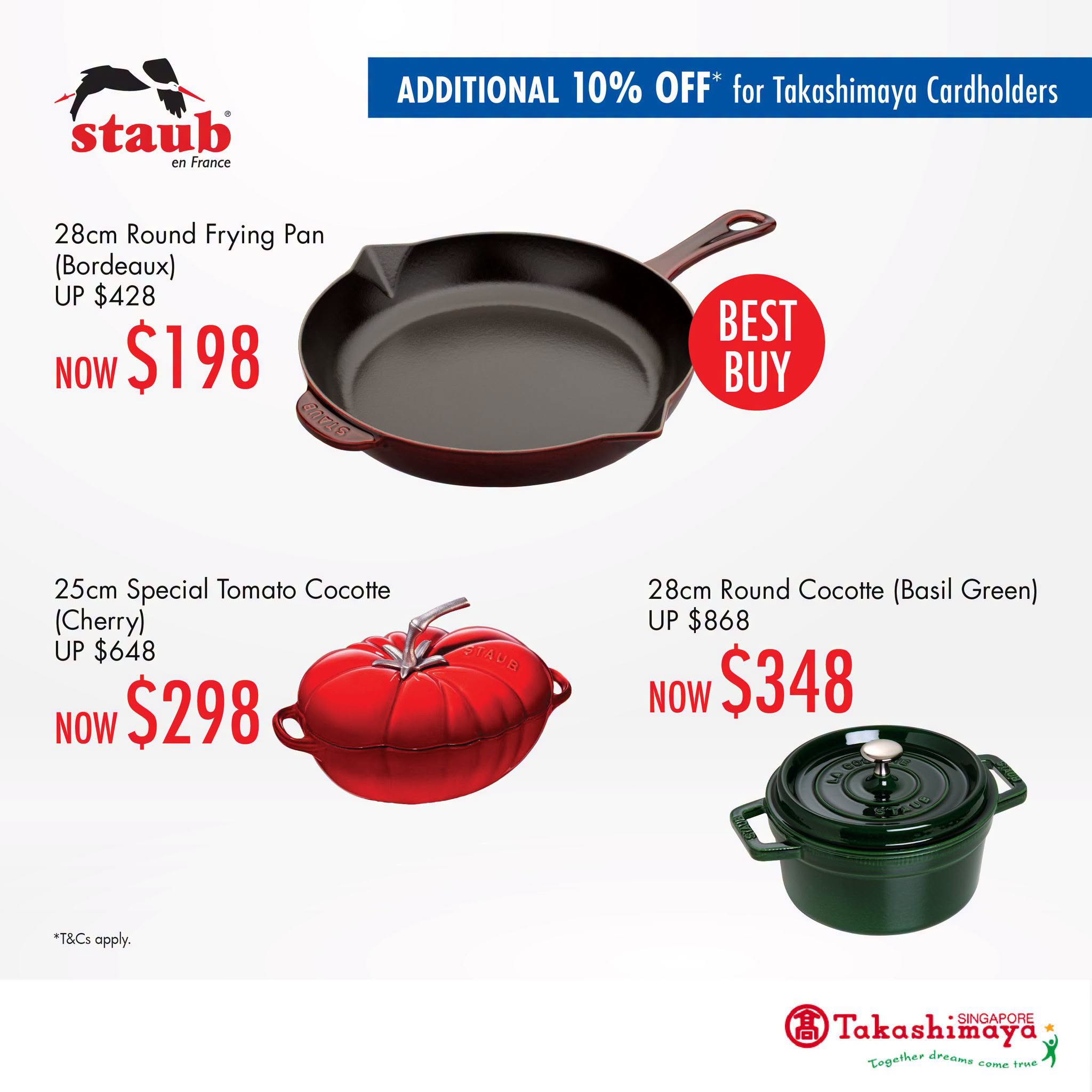 STAUB frying pan and specialty cocottes on sale at Takashimaya