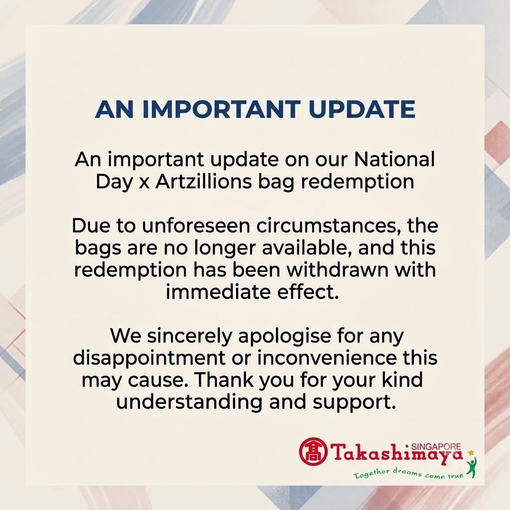 Takashimaya Withdraws National Day x Artzillions Bag Redemption