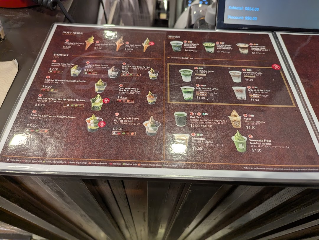 Menu page for 108 Matcha Saro