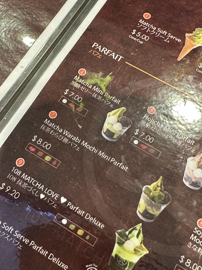 Menu page for 108 Matcha Saro