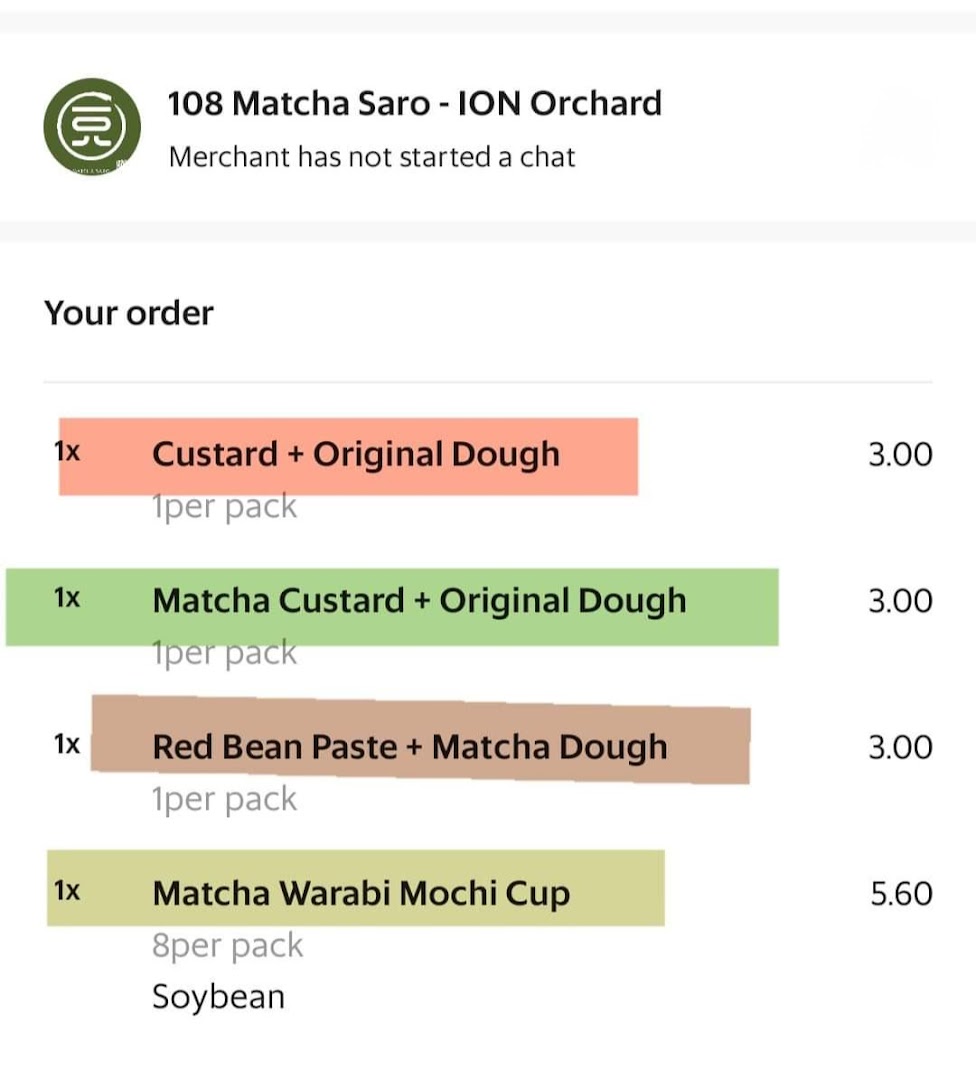 Menu page for 108 Matcha Saro