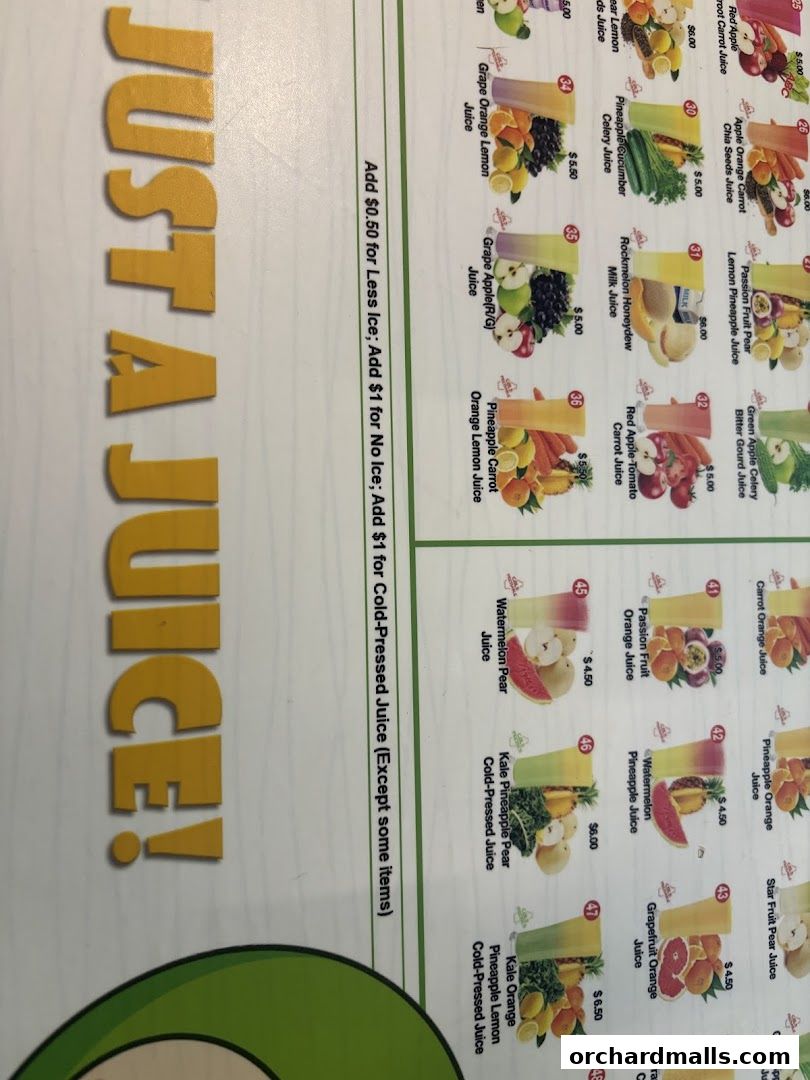 Menu page for 365 Juices Bar  CentrePoint