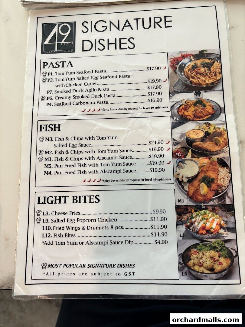 Menu page for 49 Seats The Centrepoint