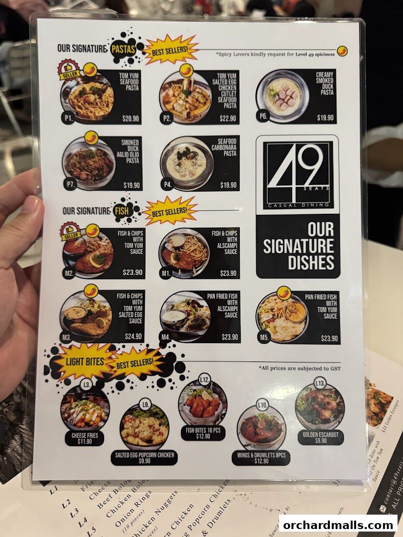Menu page for 49 Seats The Centrepoint