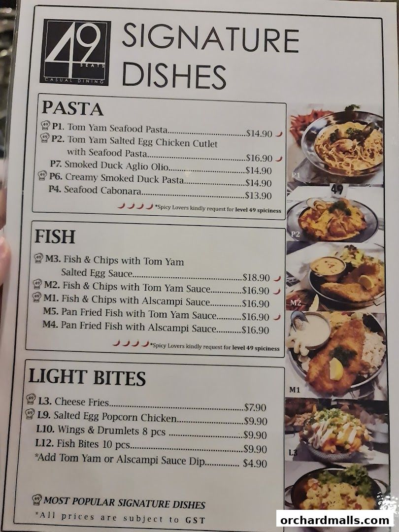 Menu page for 49 Seats The Centrepoint