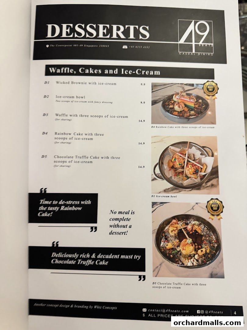 Menu page for 49 Seats The Centrepoint
