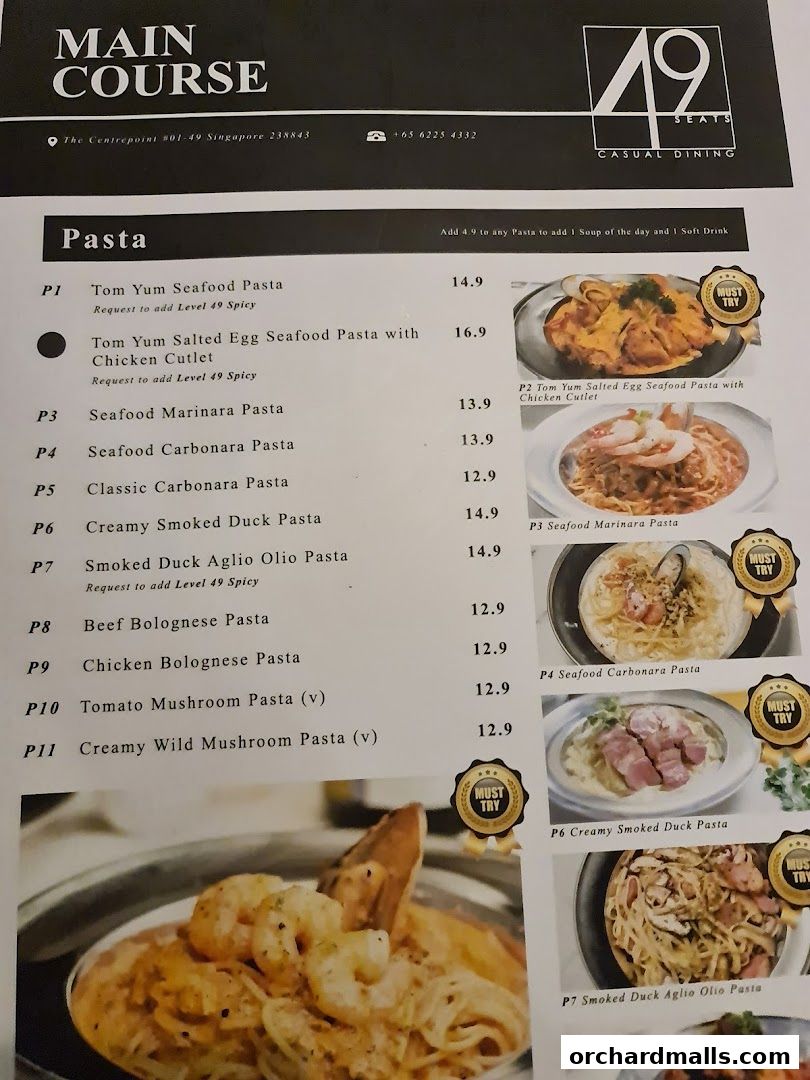 Menu page for 49 Seats The Centrepoint