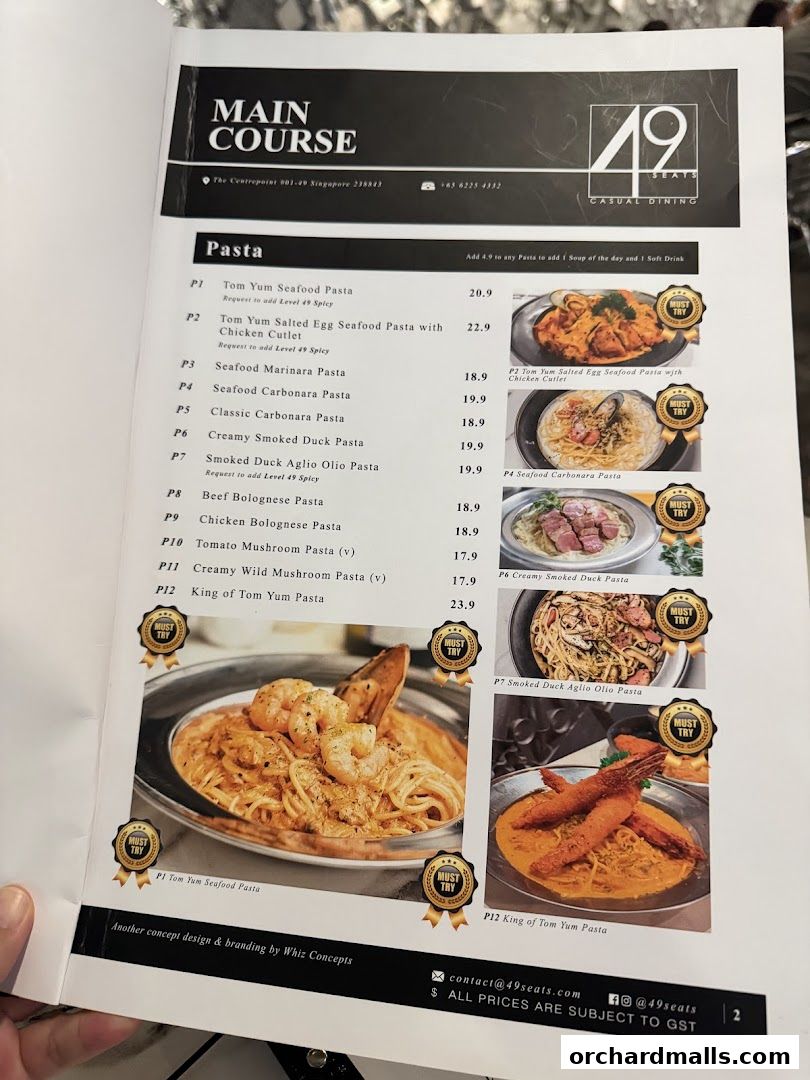 Menu page for 49 Seats The Centrepoint