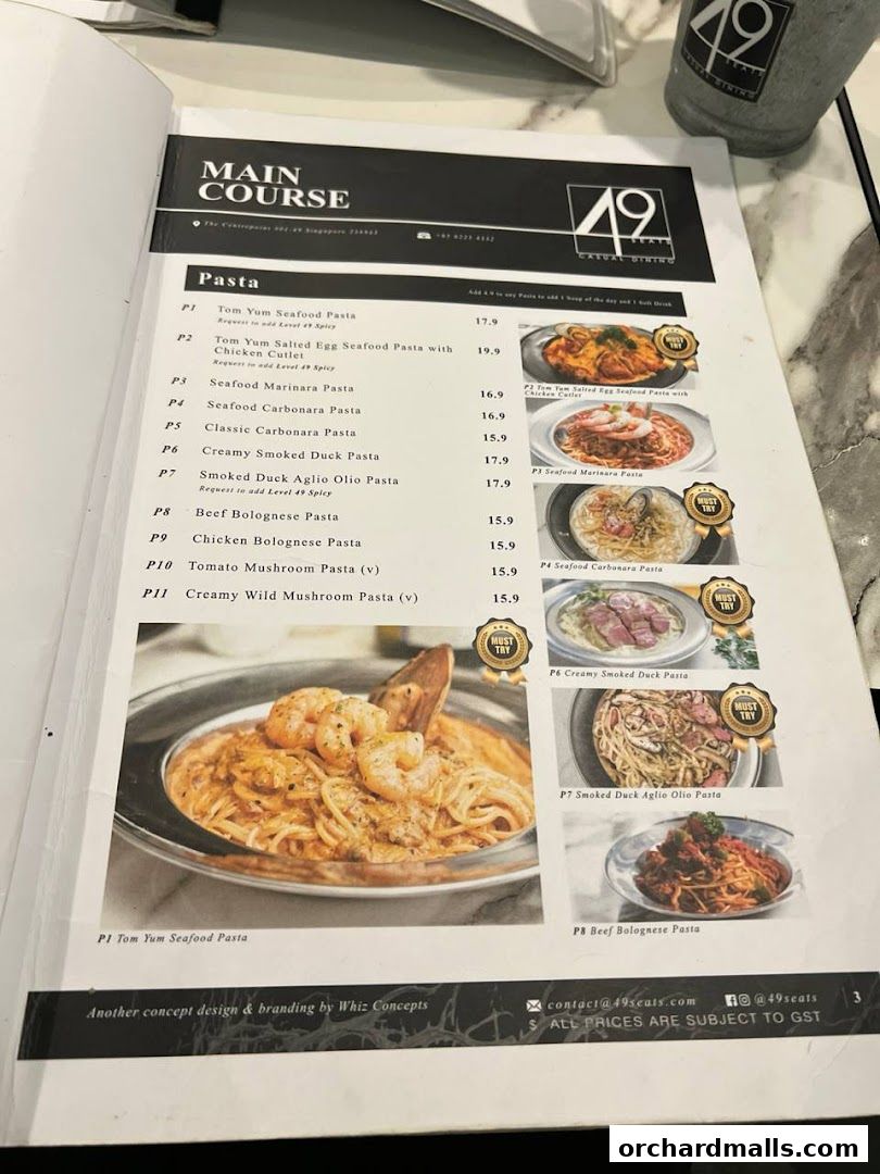 Menu page for 49 Seats The Centrepoint