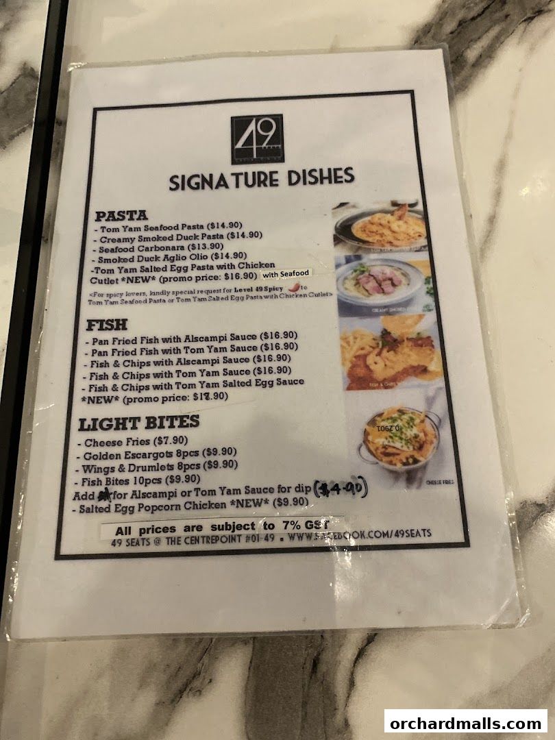 Menu page for 49 Seats The Centrepoint