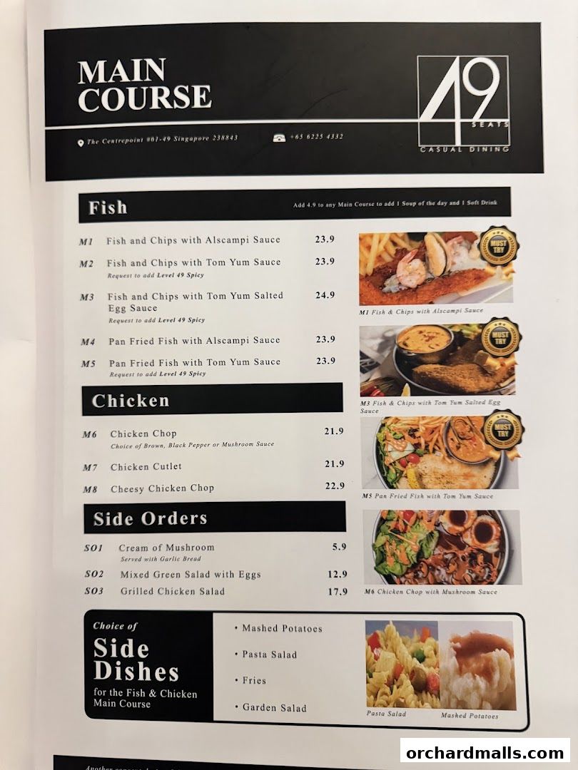 Menu page for 49 Seats The Centrepoint