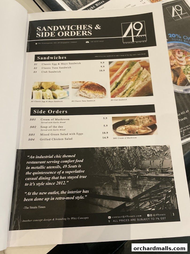 Menu page for 49 Seats The Centrepoint