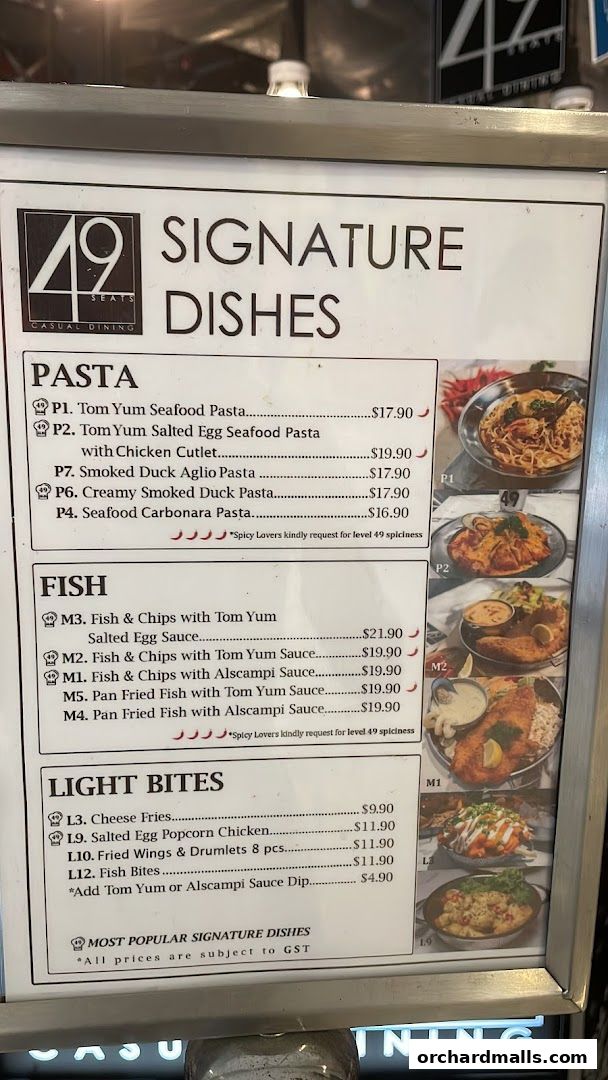 Menu page for 49 Seats The Centrepoint