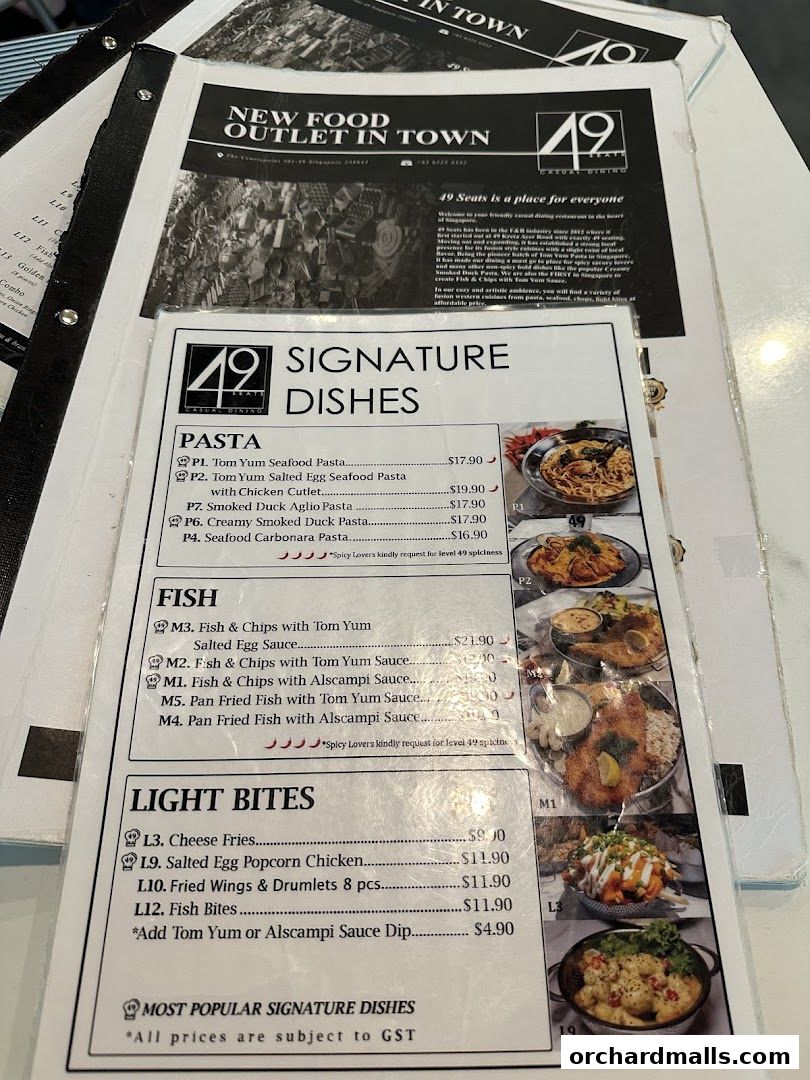 Menu page for 49 Seats The Centrepoint