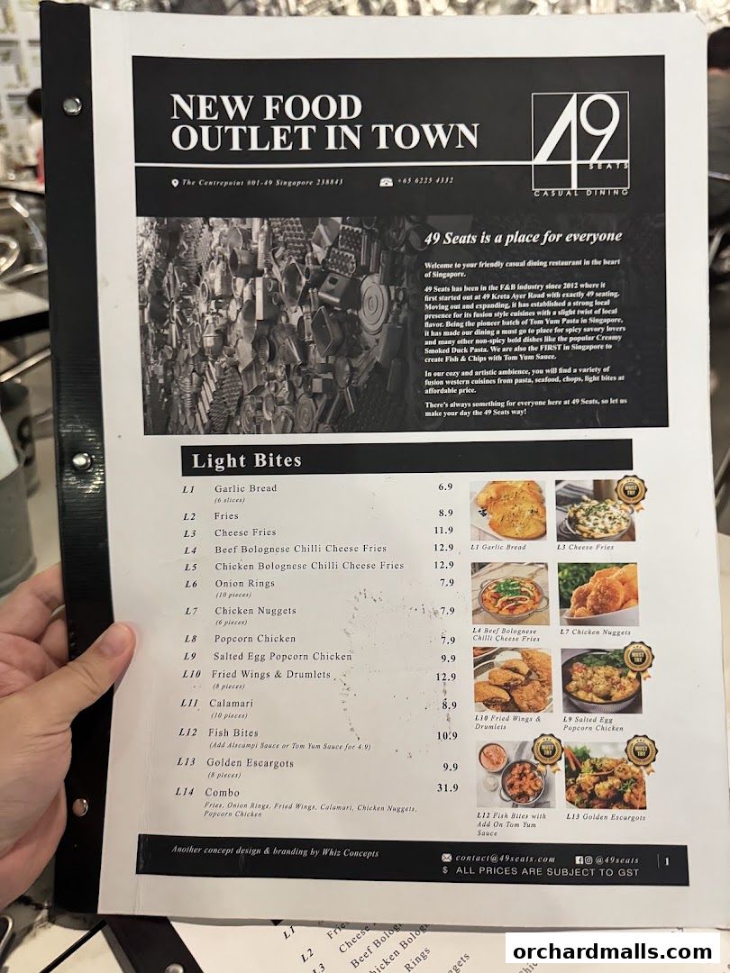 Menu page for 49 Seats The Centrepoint