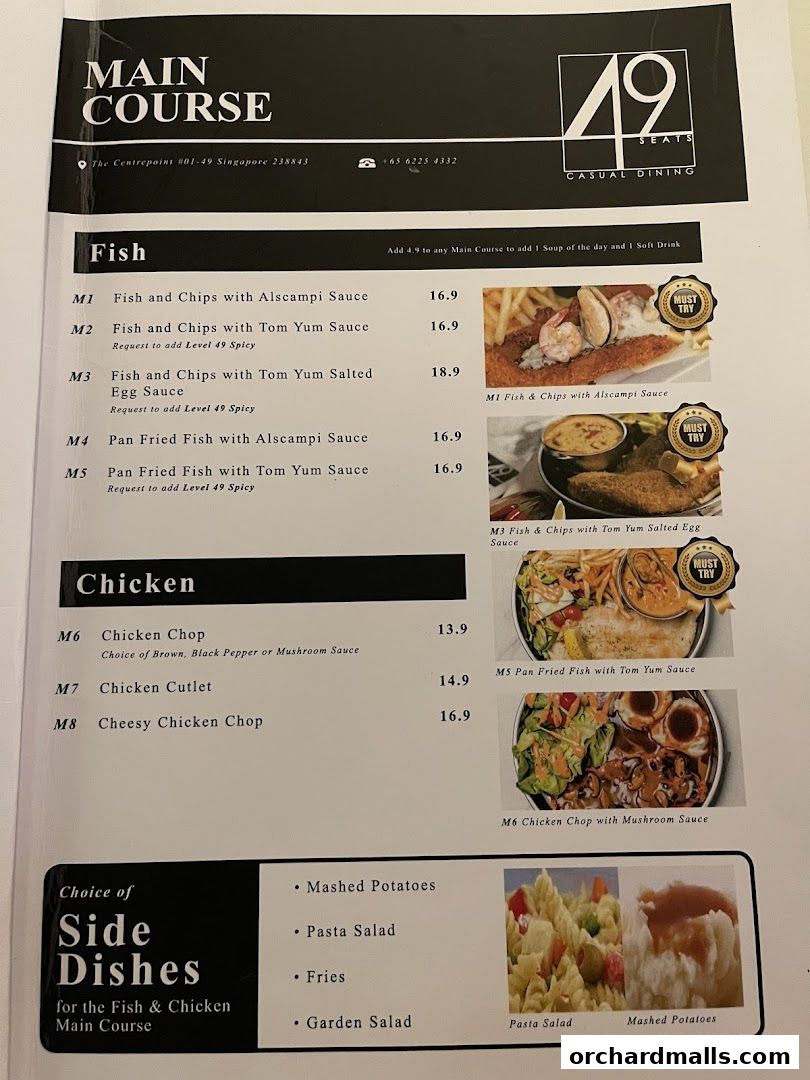 Menu page for 49 Seats The Centrepoint