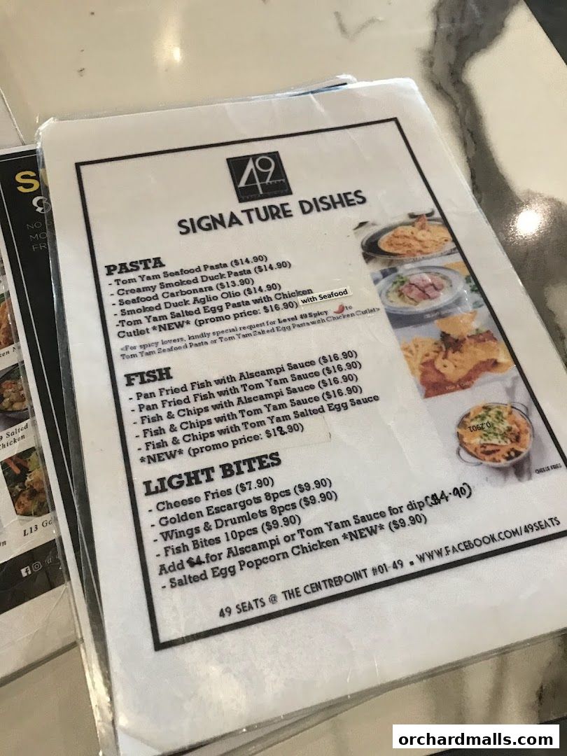 Menu page for 49 Seats The Centrepoint