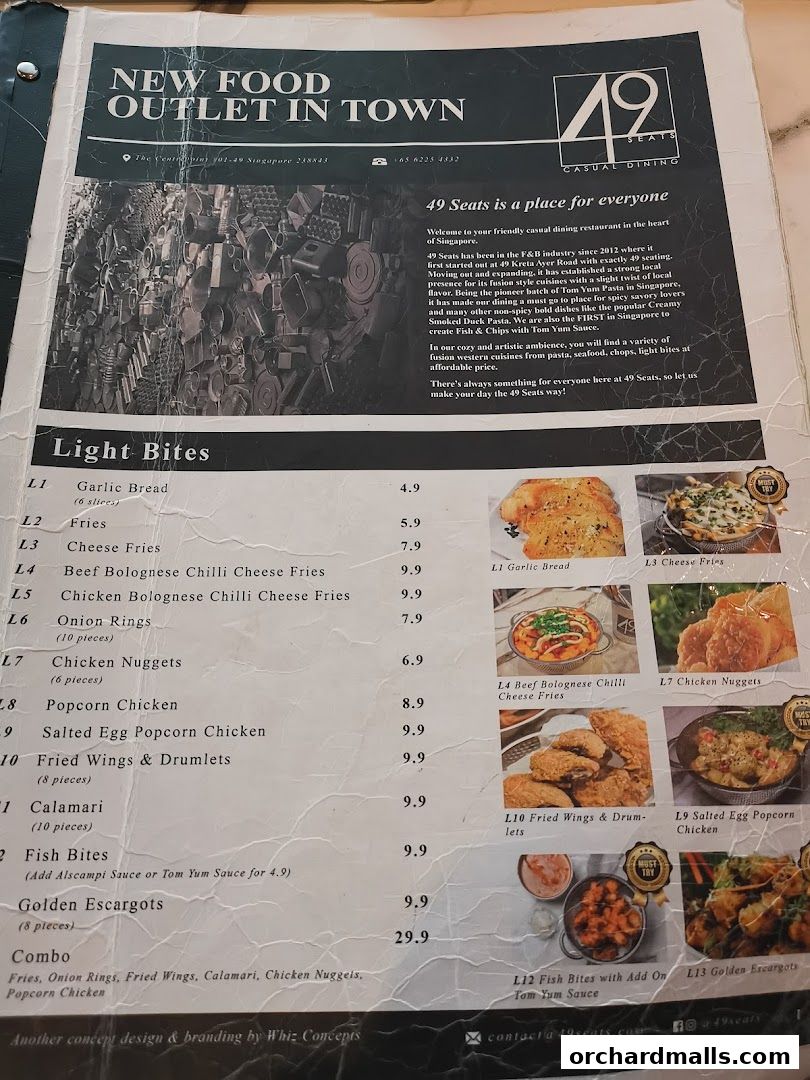 Menu page for 49 Seats The Centrepoint