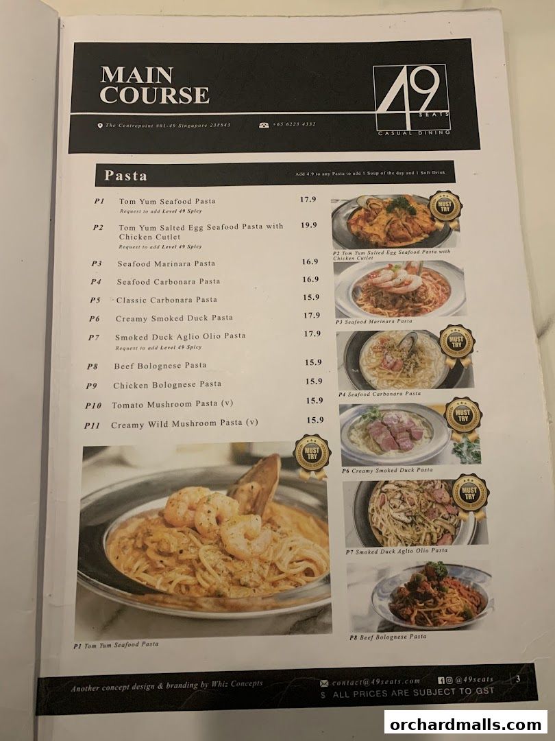 Menu page for 49 Seats The Centrepoint