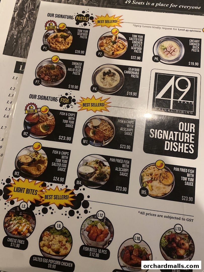 Menu page for 49 Seats The Centrepoint