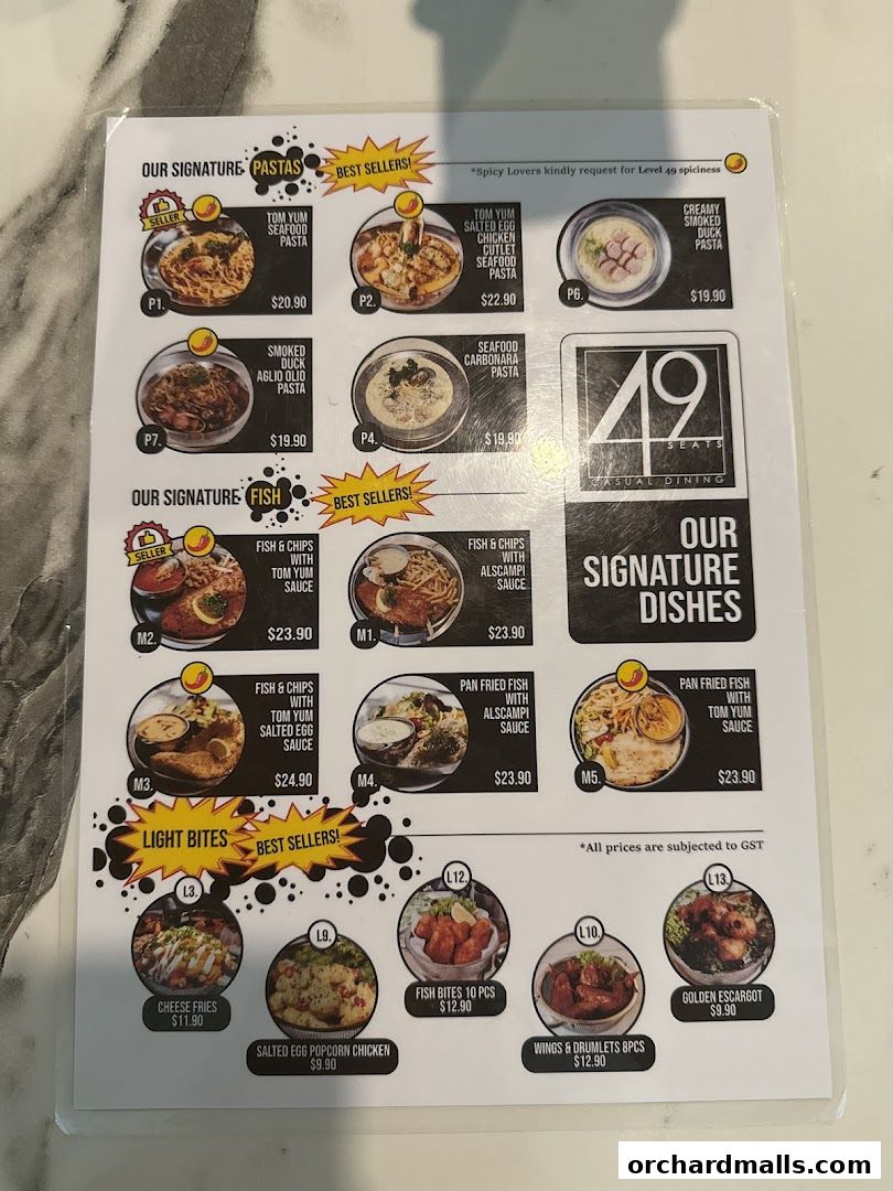 Menu page for 49 Seats The Centrepoint