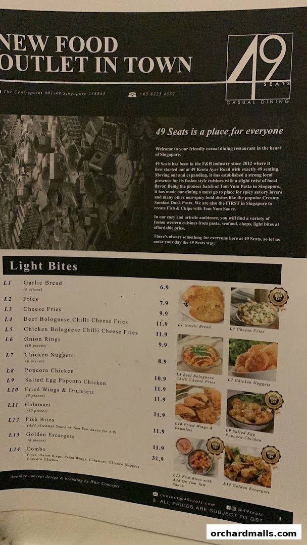 Menu page for 49 Seats The Centrepoint