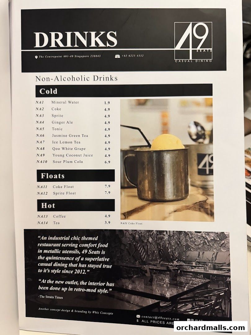 Menu page for 49 Seats The Centrepoint