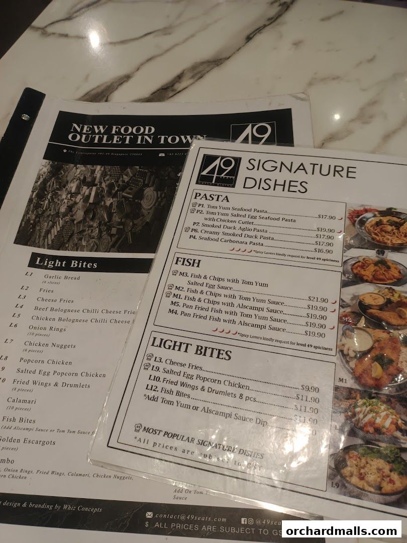 Menu page for 49 Seats The Centrepoint