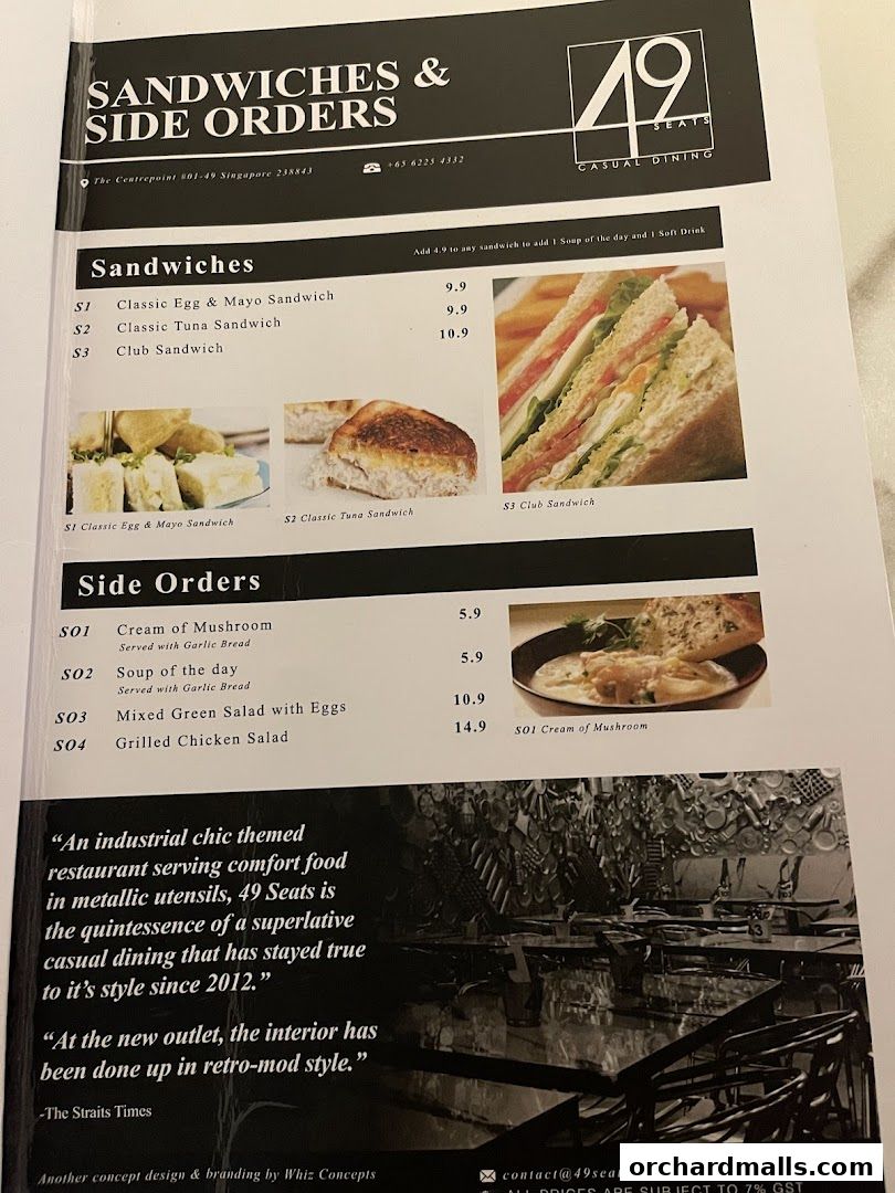 Menu page for 49 Seats The Centrepoint