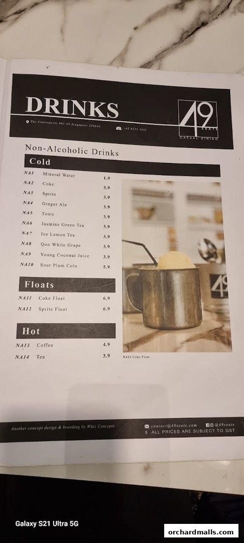 Menu page for 49 Seats The Centrepoint