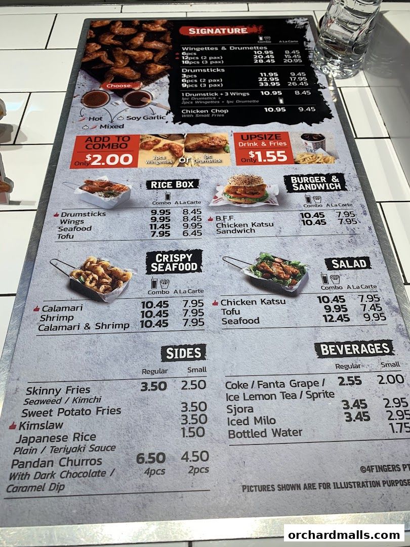 Menu page for 4Fingers Crispy Chicken
