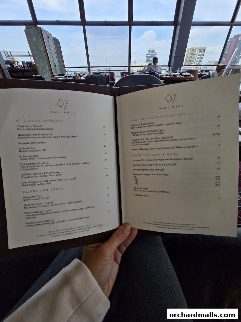 Menu page for 67 Pall Mall Singapore