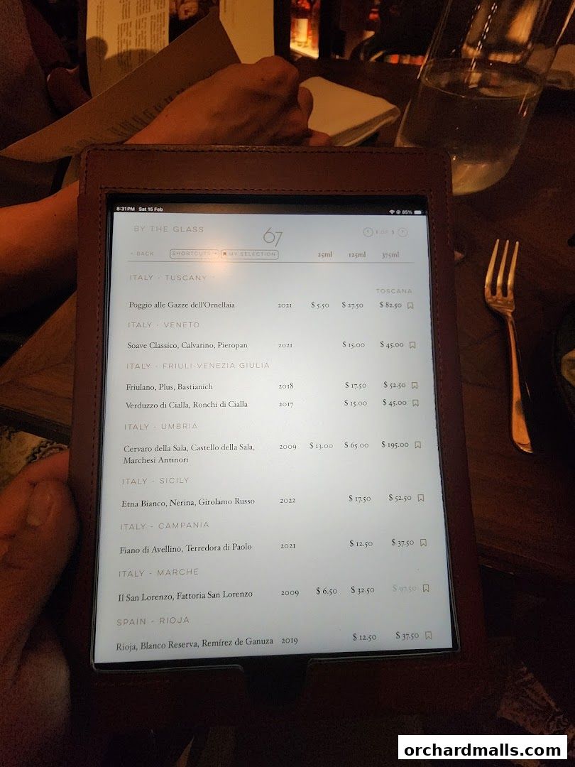 Menu page for 67 Pall Mall Singapore