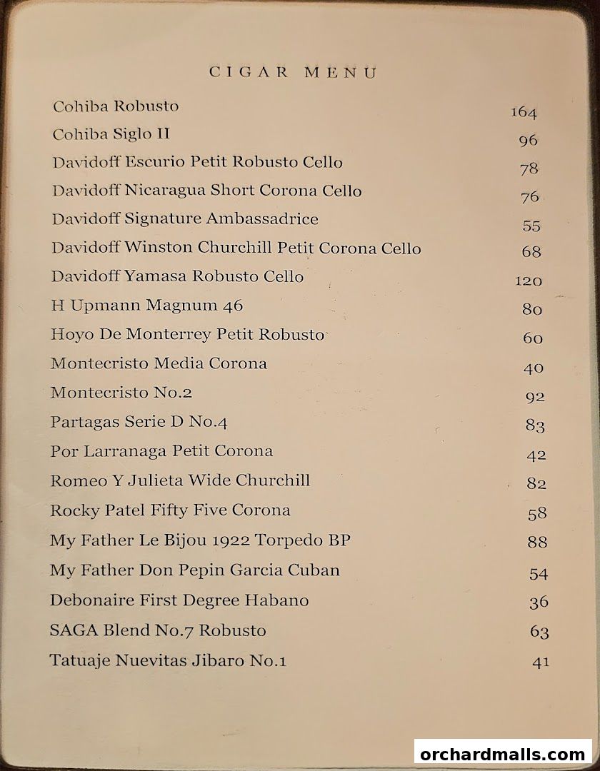 Menu page for 67 Pall Mall Singapore