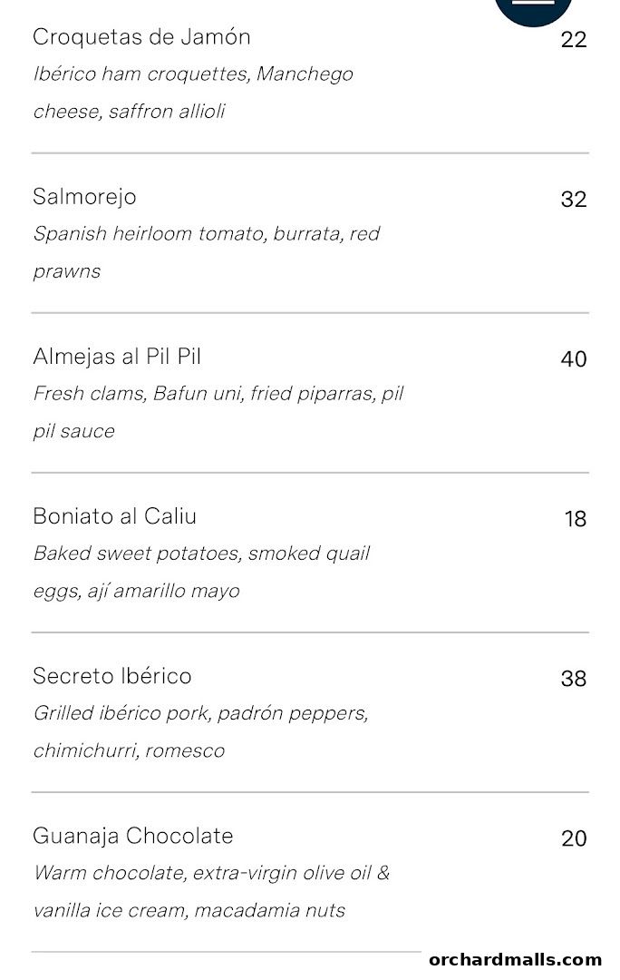 Menu page for 67 Pall Mall Singapore