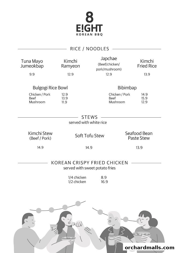 Menu page for 8 Korean BBQ  Korean Bbq Orchard  Shaw Centre