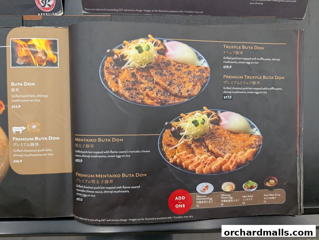 Menu page for Aburi-EN Isetan Scotts