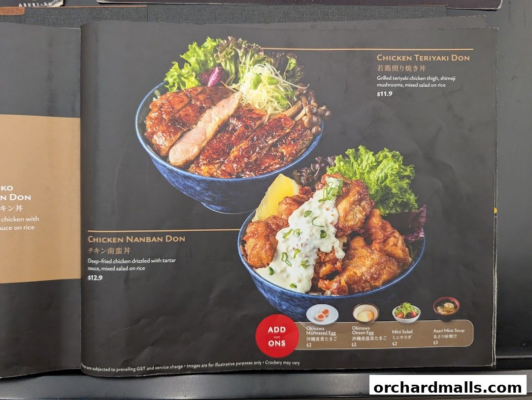 Menu page for Aburi-EN Isetan Scotts