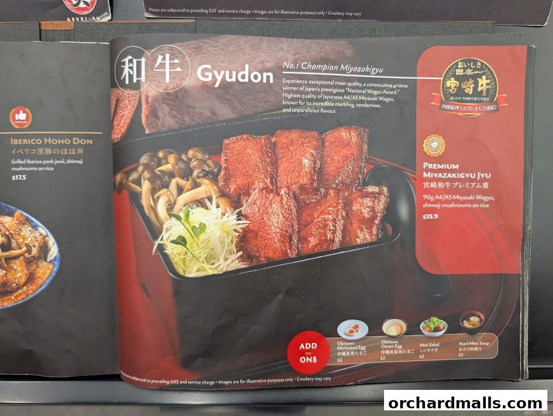 Menu page for Aburi-EN Isetan Scotts