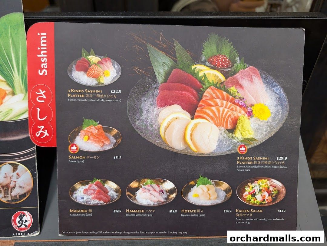 Menu page for Aburi-EN Isetan Scotts